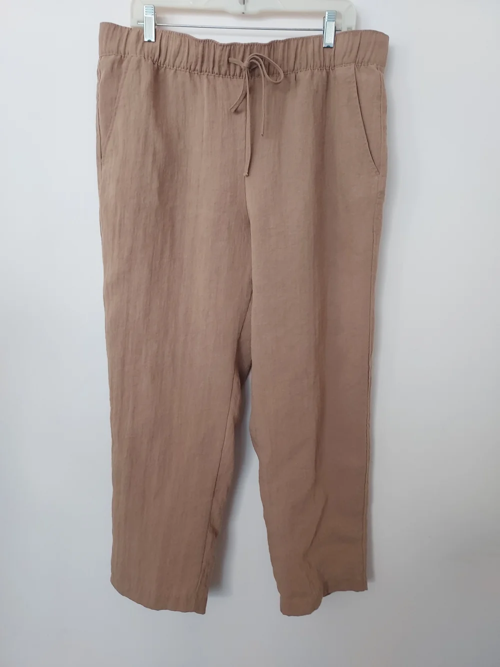 H&M Linen Blend Pull On Pants Dark Beige Travel Resort Comfort Vacation Beachy
